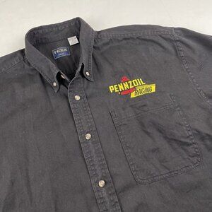 Pennzoil Racing Button Up Shirt Men’s L Short Sleeve Logo Performax 100 Black